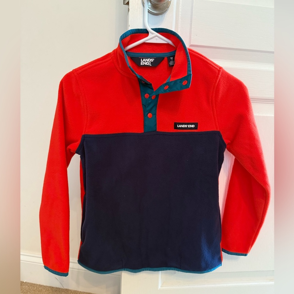 NWOT Land’s End Red and Blue Fleece Pullover